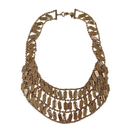 Banana Republic Milly 3 Layer Bib Necklace Orange Coral Gold Rhinestone … - Picture 4 of 9